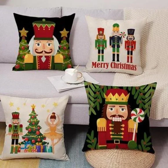 Christmas Pillow Covers Nutcracker Decoration Set Of 4 Accent Holiday Xmas Decor